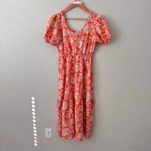F&F orange floral midi cotton dress